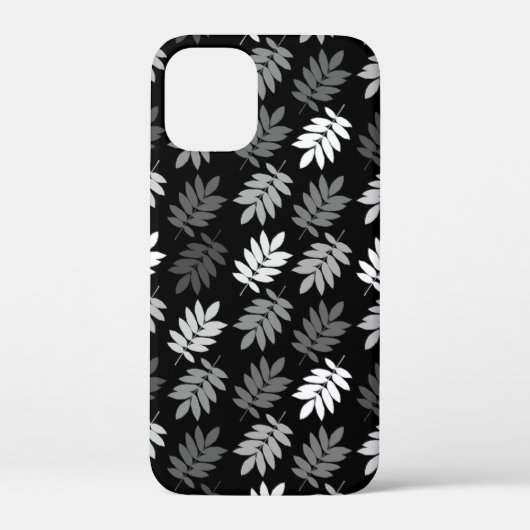 エルダーリーフ柄 ブラック ホワイト グレー Case-Mate iPhoneケース (裏面)
