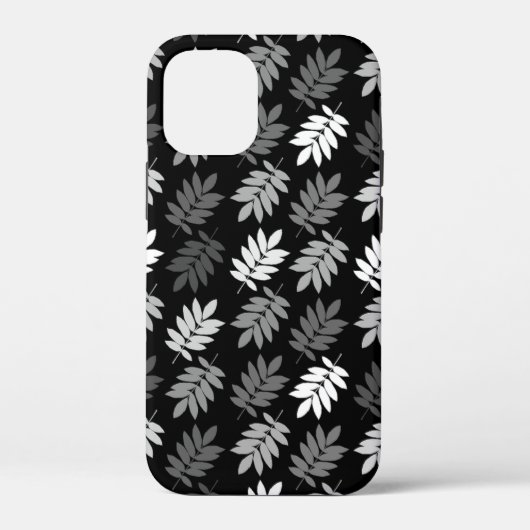 エルダーリーフ柄 ブラック ホワイト グレー Case-Mate iPhoneケース (裏面)