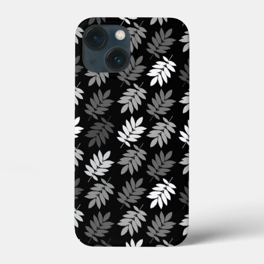 エルダーリーフ柄 ブラック ホワイト グレー Case-Mate iPhoneケース (裏面)