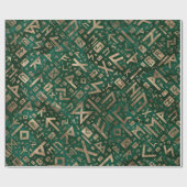 エルダールーン – Futhark Pattern金ゴールドon Malachite #1 ラッピングペーパー (フラット)