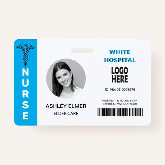 エルダー気にナースIDブルー写真テンプレート バッジ (正面)