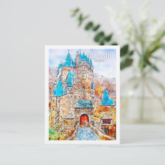 エルツ城ドイツ旅行水の色のスケッチ ポストカード (スタンド正面)