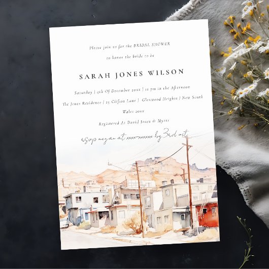 エルパソテキサス州シティスケープ水彩ブライダルシャワー 招待状