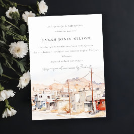 エルパソテキサス州シティスケープ水彩赤ちゃんシャワー 招待状