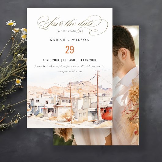 エルパソテキサス州シティスケープ水結婚色の写真 セーブザデート