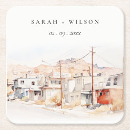 エルパソテキサス州シティスケープ水結婚色の スクエアペーパーコースター