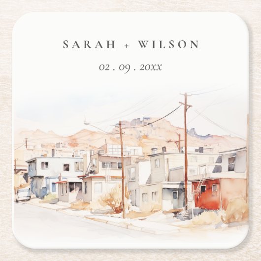 エルパソテキサス州シティスケープ水結婚色の スクエアペーパーコースター (正面)