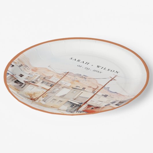 エルパソテキサス州シティスケープ水結婚色の ペーパープレート (アングル)