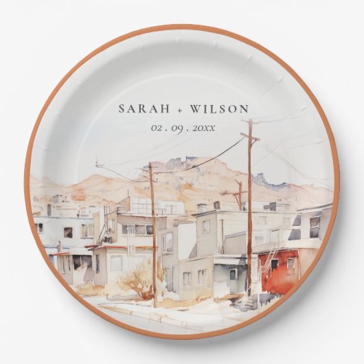 エルパソテキサス州シティスケープ水結婚色の ペーパープレート (正面)