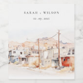 エルパソテキサス州シティスケープ水結婚色の ワインラベル (シングルラベル)