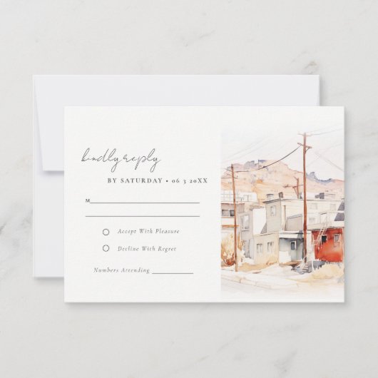 エルパソテキサス州シティスケープ水結婚色の 出欠カード (正面)