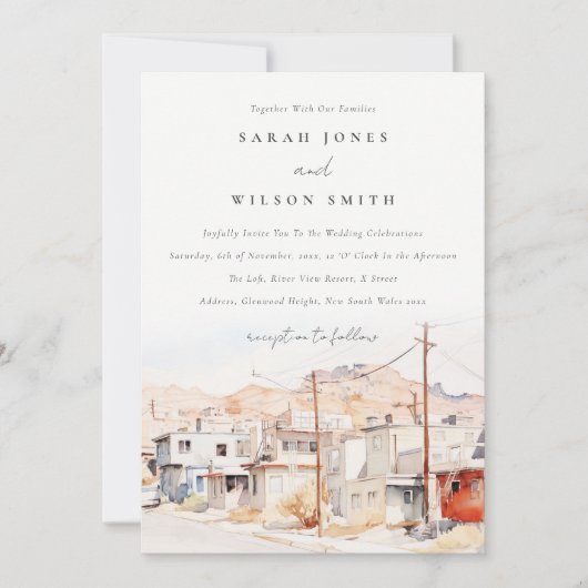 エルパソテキサス州シティスケープ水結婚色の 招待状 (正面)