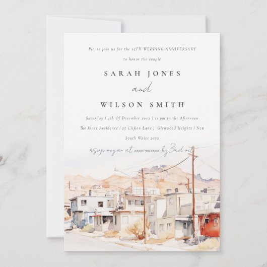 エルパソテキサス州シティスケープ結婚の記念日 招待状 (正面)