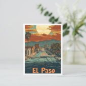 エルパソテキサス州USAアートトラベルイラストレーション ポストカード (スタンド正面)