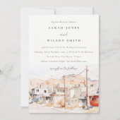 エルパソ テキサスシティ スケープ 水彩 結婚式 招待状 (正面)