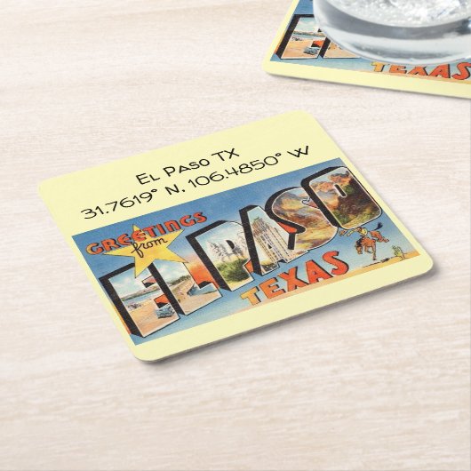 エルパソTXマップ座標ヴィンテージスタイル スクエアペーパーコースター (アングル)