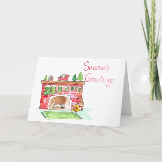 エルビスが暖炉のグリーティングカードを守る シーズンカード (正面)