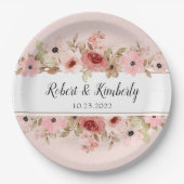 エルピンクフラワーエレガントな結婚式 ペーパープレート (正面)
