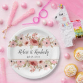 エルピンクフラワーエレガントな結婚式 ペーパープレート (パーティー)