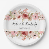 エルピンクフラワーエレガントな結婚式 ペーパープレート (正面)