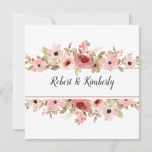 エルピンクフラワーエレガントな結婚式 招待状 (正面)