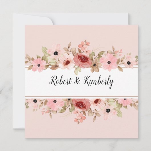 エルピンクフラワーエレガントな結婚式 招待状 (正面)