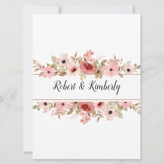 エルピンクフラワーエレガントな結婚式 招待状 (正面)