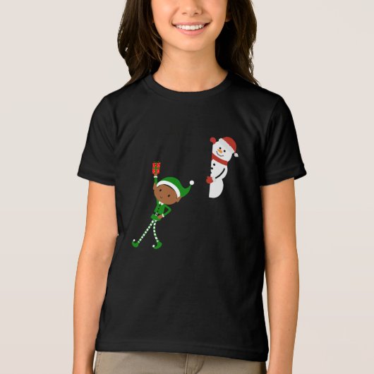 エルフと雪だるまのクリスマスキャラクター トライブレンドＴシャツ (正面)