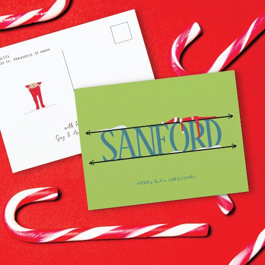 エルフのいたずら ティールグリーン クリスマス ポストカード