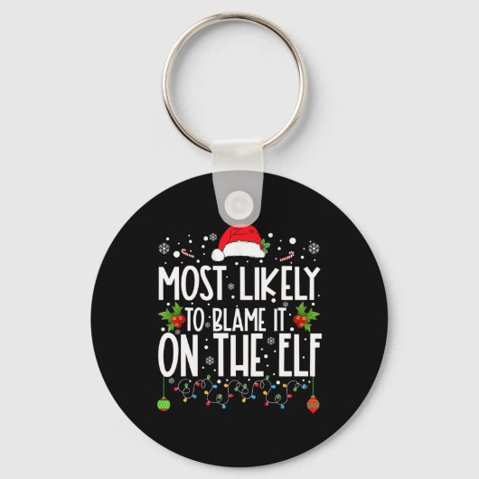 エルフのせいにするサンタ家族クリスマスTシャツ キーホルダー (正面)