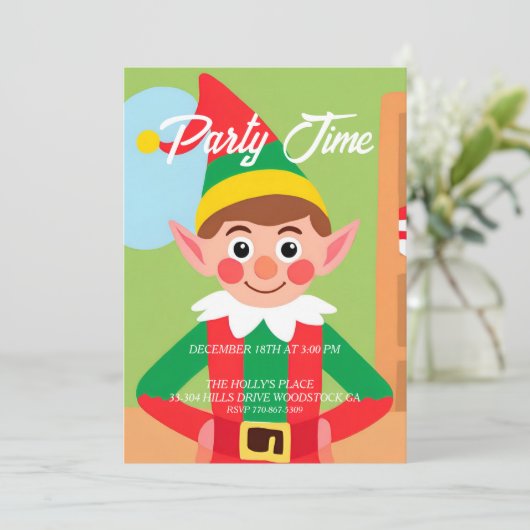 エルフのクリスマスパーティー招待状 招待状 (スタンド正面)