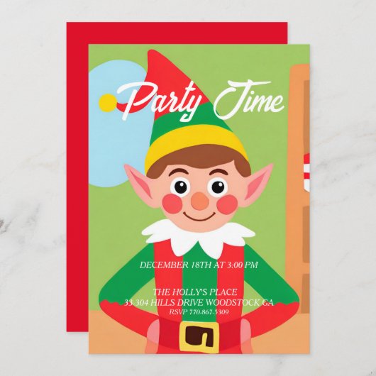 エルフのクリスマスパーティー招待状 招待状 (正面/裏面)