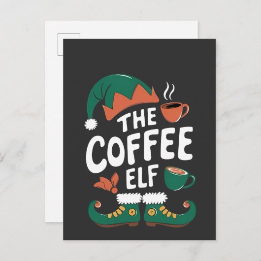 エルフのコーヒー好きなクリスマス インビテーションポストカード (正面/裏面)