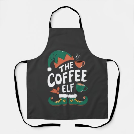 エルフのコーヒー おかしなクリスマスのエルフ コーヒー好き エプロン (正面)