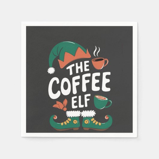 エルフのコーヒー おかしなクリスマスのエルフ コーヒー好き スタンダードカクテルナプキン (正面)