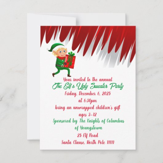エルフのダサいセーターのホリデー招待状 シーズンカード (正面)