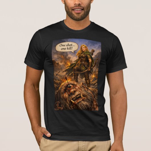 エルフのレンジャー対サイクロプスTシャツ Tシャツ (正面)