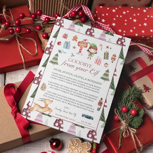 エルフの女の子 | 子供のためのクリスマスエルフのお別れの手紙のカード 招待状