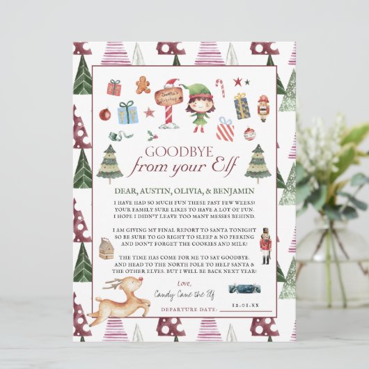エルフの少女 | 子供のためのクリスマスのエルフとの別れの手紙 (スタンド正面)