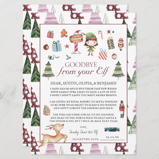 エルフの少女 | 子供のためのクリスマスのエルフとの別れの手紙 (正面/裏面)