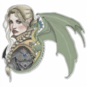 エルフの戦士ドラゴンのファンタジー魔法の中世ピーチ シール (正面)