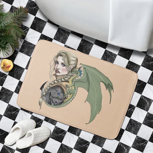 エルフの戦士ドラゴンのファンタジー魔法の中世ピーチ バスマット