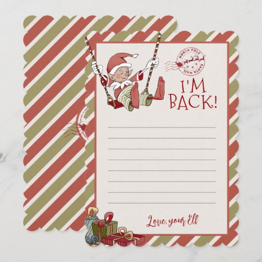 エルフの手紙「戻ってきたよ」編集可能なグリーティングカード 招待状 (正面/裏面)