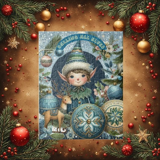 エルフを呼ぶ雪の結晶のクリスマスパーティー ジグソーパズル