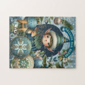 エルフを呼ぶ雪の結晶のクリスマスパーティー ジグソーパズル (横)