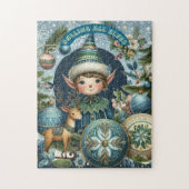 エルフを呼ぶ雪の結晶のクリスマスパーティー ジグソーパズル (縦)