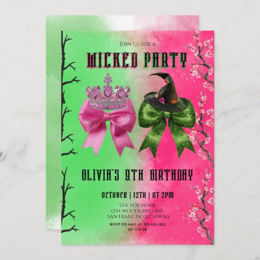 エルファバ&グリンダテーマ誕生日 招待状 (正面/裏面)