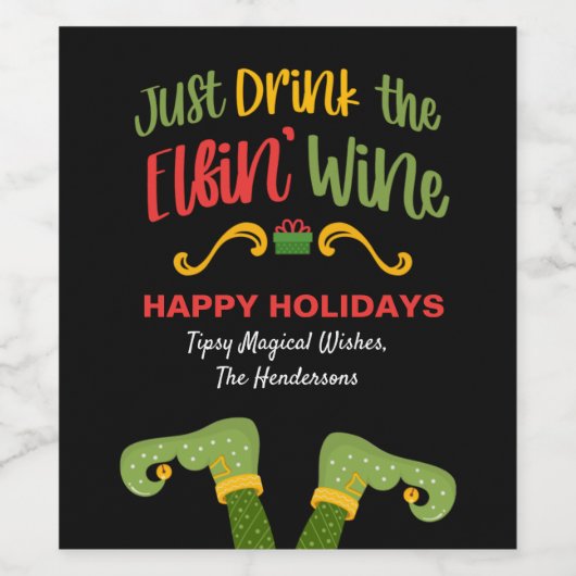 エルフィンおもしろいワインのクリスマスを飲む ワインラベル (シングルラベル)