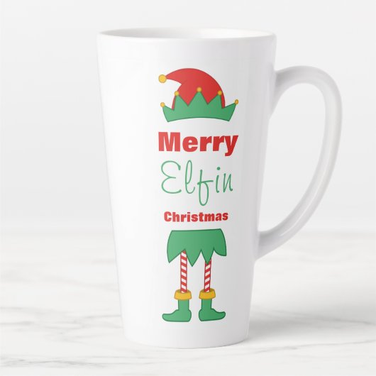 エルフィンメリークリスマス小妖精や小人ハットストライプのソックス カフェラテマグ (右)