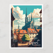 エルフルトドイツヴィンテージ旅行イラストレーション ポストカード (正面)